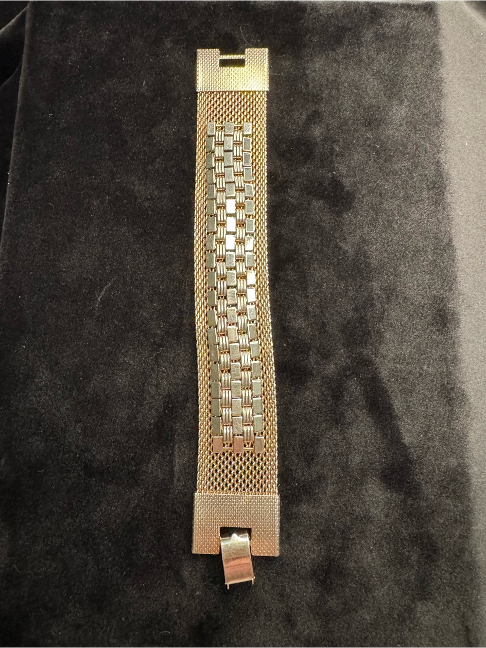 Gold-Tone Wide Mesh Bracelet with Central Link Accent